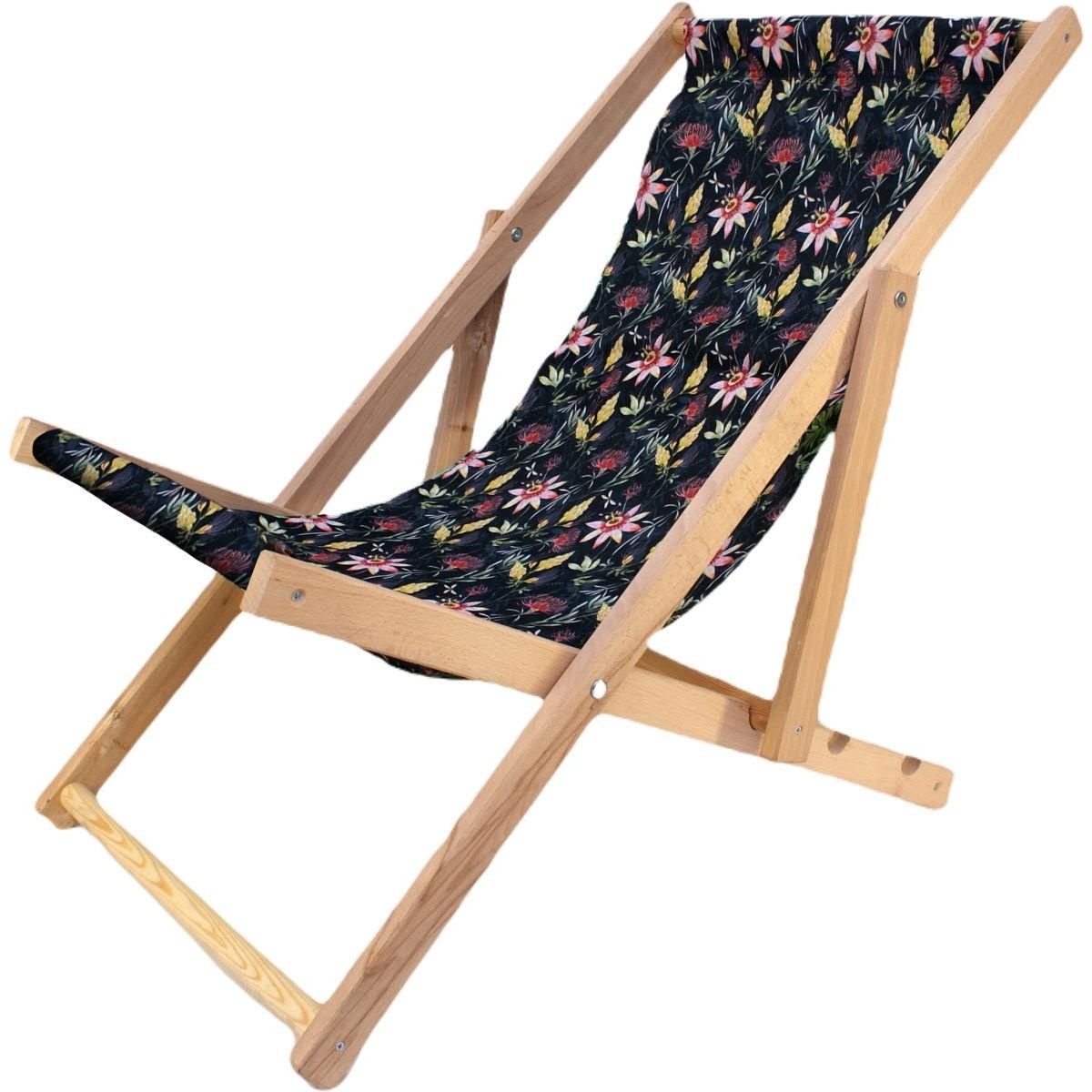 Houten strandstoel - 86,5x57x78 cm - bloemen motief