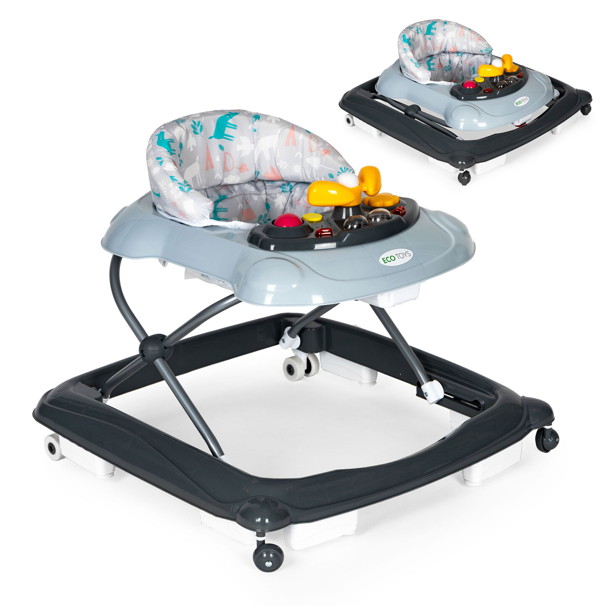 Loopstoel - multimediapaneel - LED & geluiden - zwart grijs