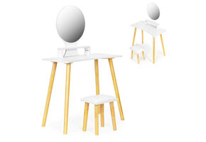 Kaptafel met spiegel - incl. kruk - wit