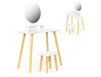 Kaptafel met spiegel - incl. kruk - wit