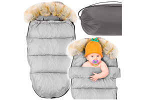 Grijze voetenzak kinderwagen - bont - tas - hoes - 90x45 cm