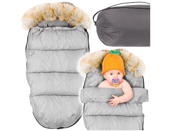 Grijze voetenzak kinderwagen - bont - tas - hoes - 90x45 cm