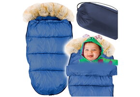 Blauwe voetenzak - kinderwagen - bont - tas - hoes - 90x45 cm