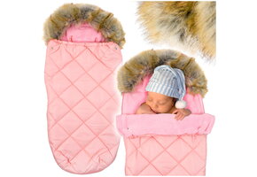 Roze voetenzak kinderwagen - bont - tas - hoes - 90x45 cm