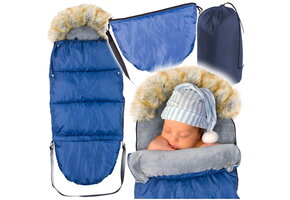 Kinderwagen voetenzak - marineblauw - bont - tas - hoes