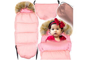 Roze voetenzak - kinderwagen - bont - tas - hoes - 110x45 cm