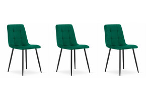 Fluwelen eetkamerstoel - groen - 3 stuks