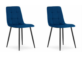 Fluwelen eetkamerstoel - marineblauw  - 2 stuks