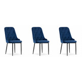 Eetkamerstoel - fluweel - marineblauw - 3 stuks