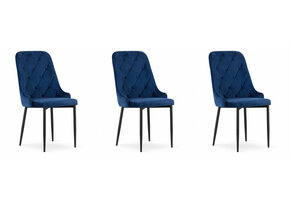 Eetkamerstoel - fluweel - marineblauw - 3 stuks