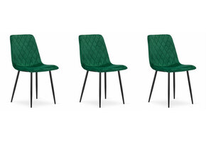 Fluwelen eetkamerstoel - groen - 3 stuks- ruitpatroon