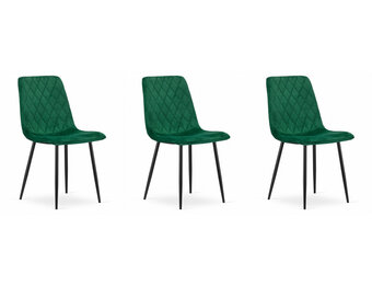 Fluwelen eetkamerstoel - groen - 3 stuks- ruitpatroon