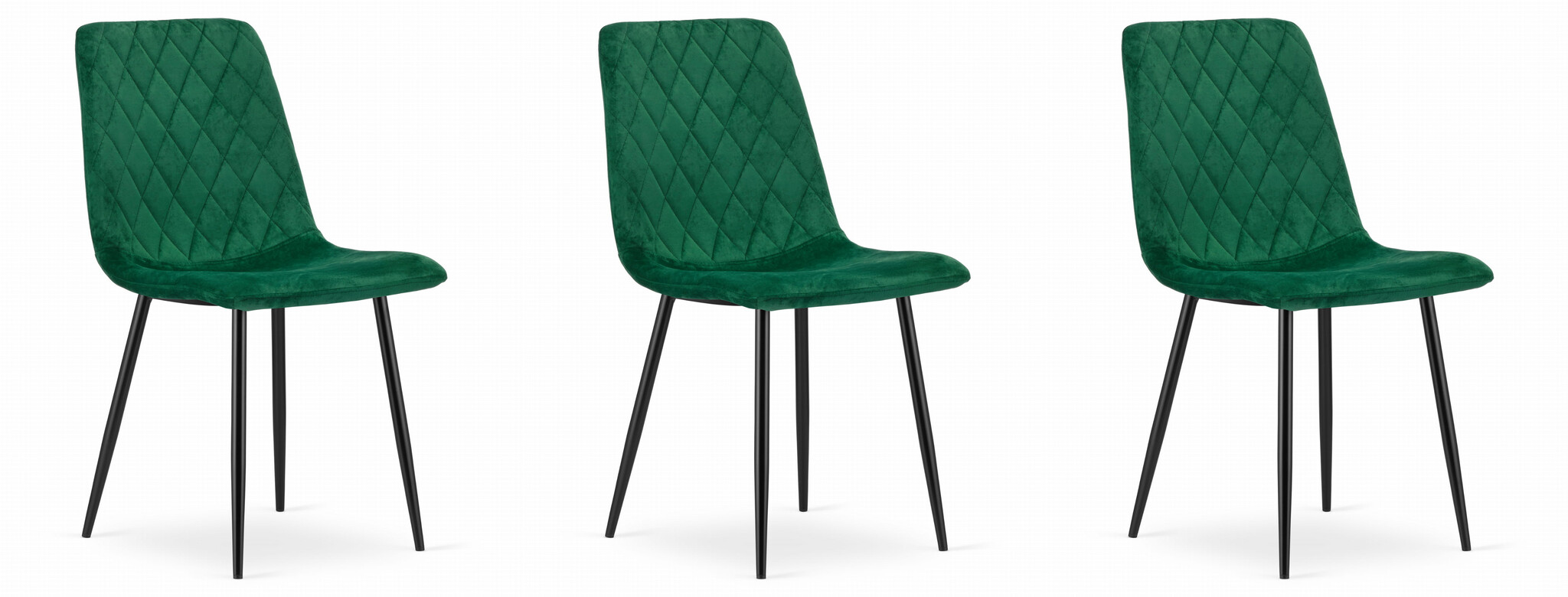 Fluwelen eetkamerstoel - groen - 3 stuks- ruitpatroon