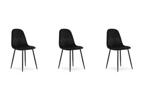 Eetkamerstoel - zwart - fluweel - 3 stuks