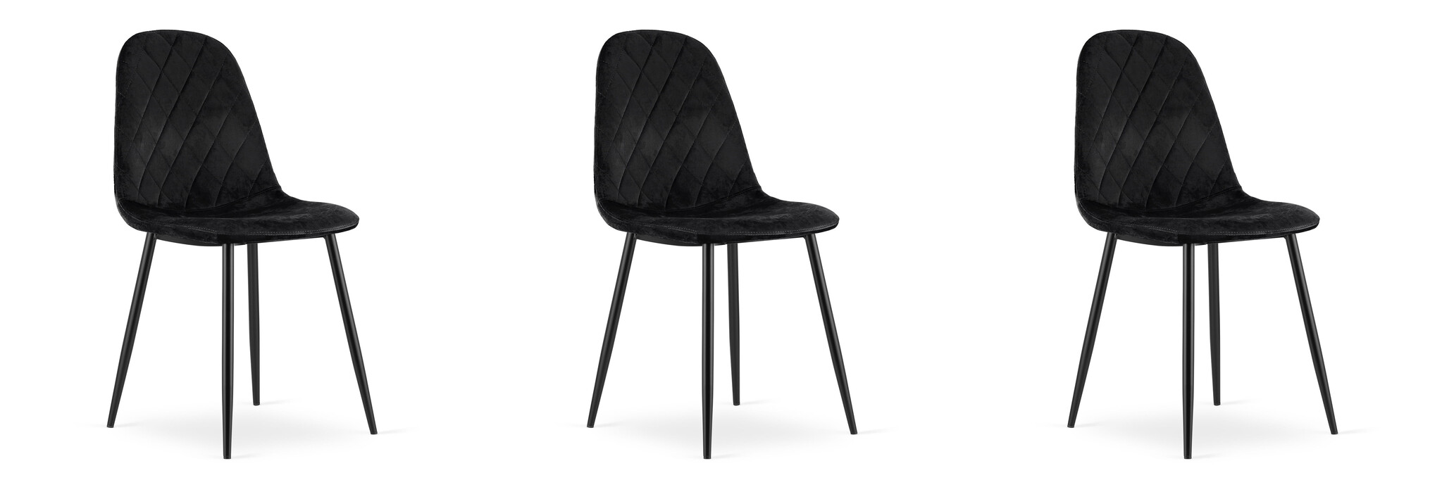 Eetkamerstoel - zwart - fluweel - 3 stuks