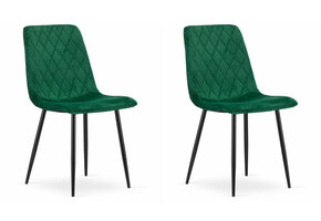 Fluwelen eetkamerstoel - groen - 2 stuks- ruitpatroon