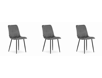 Fluwelen eetkamerstoel - donkergrijs - 3 stuks