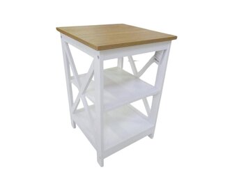 Houten bijzettafel met etages - wit bruin - 40x40x61cm