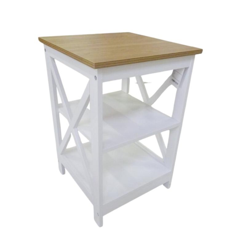 Houten bijzettafel met etages - wit bruin - 40x40x61cm