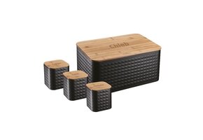 Broodtrommel - zwart - bamboe deksel - 35x23x18,5cm