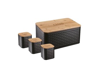 Broodtrommel - zwart - bamboe deksel - 35x23x18,5cm