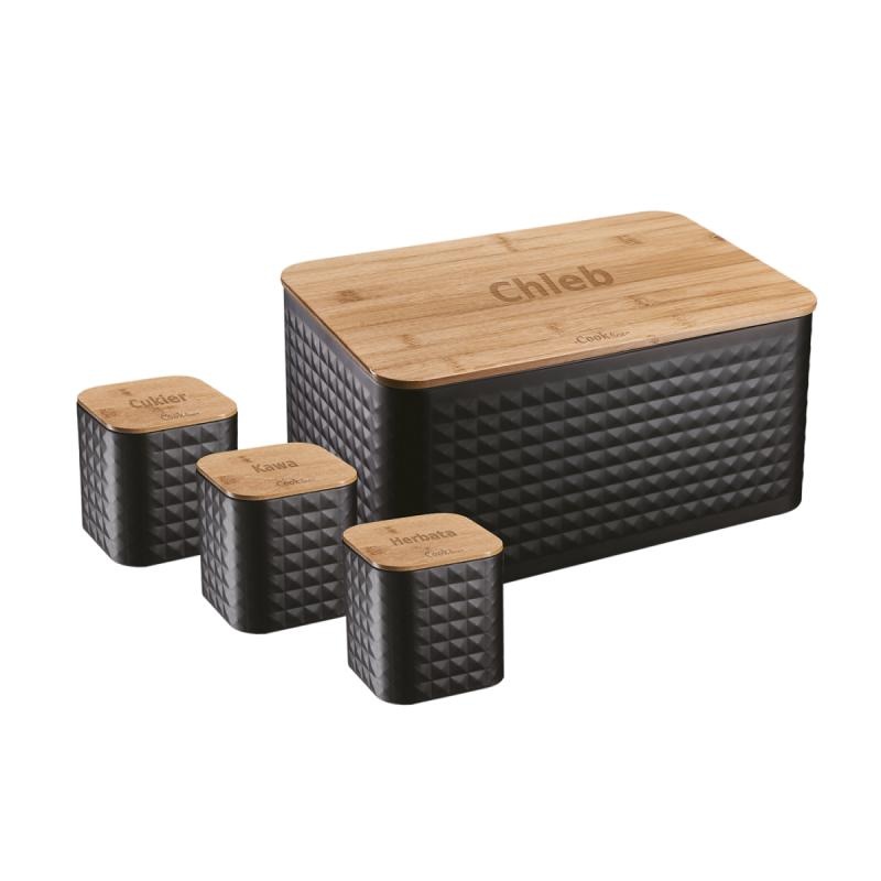 Broodtrommel - zwart - bamboe deksel - 35x23x18,5cm