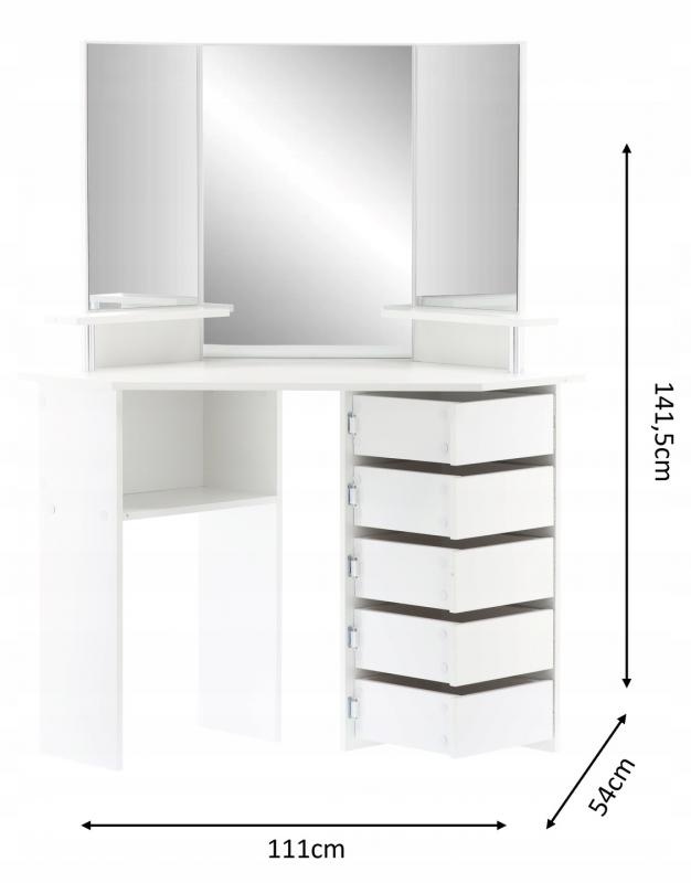 Hoekkaptafel met spiegel - wit - 111x54x141,5cm