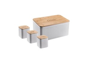Broodtrommel - bamboe deksel - wit - 35x23x18,5cm