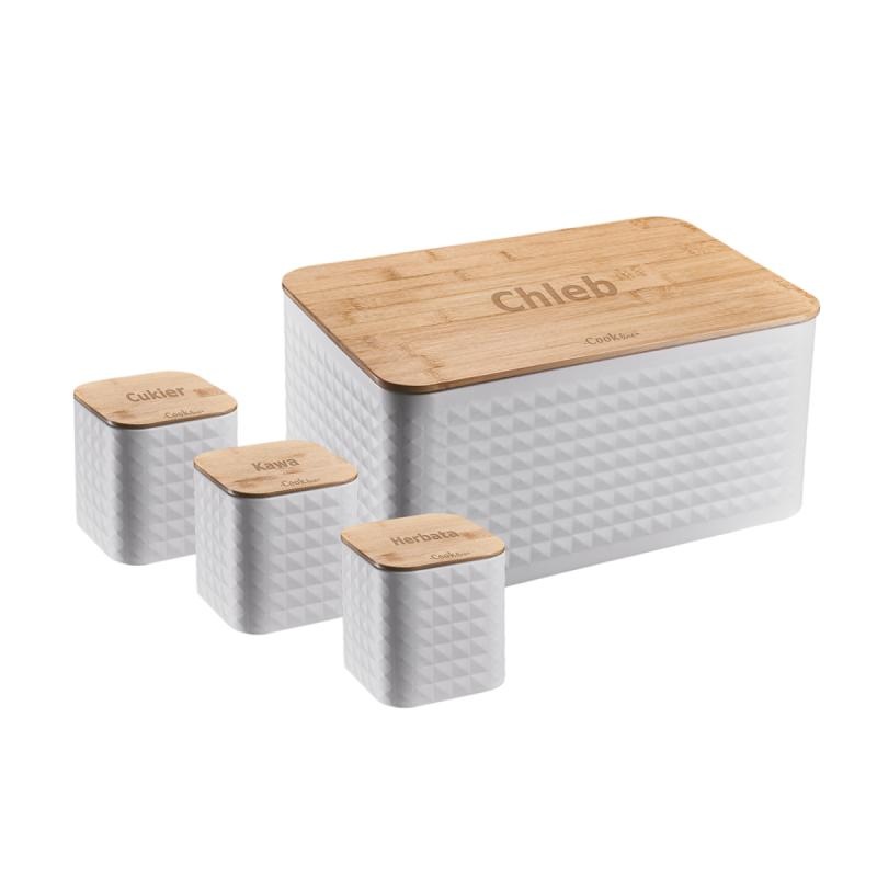 Broodtrommel - bamboe deksel - wit - 35x23x18,5cm