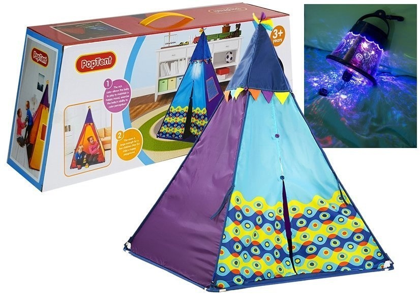 Tipi tent kind - 135x90x90cm - met projector - kleurrijk