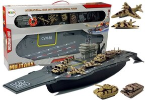 Vliegdekschip speelgoed - 86x20x18cm - met militaire voertuigen