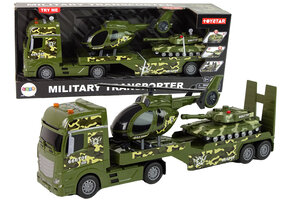 Speelgoed vrachtwagen - 19x6x7,5cm - met helikopter & tank
