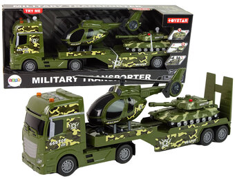 Speelgoed vrachtwagen - 19x6x7,5cm - met helikopter & tank
