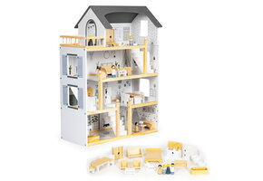 Houten poppenhuis - 18 onderdelen - 61,5x26,5x84 cm