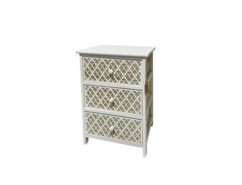 Ladekast - wit - houtsnijwerk - 40x29x58cm - 3 laden