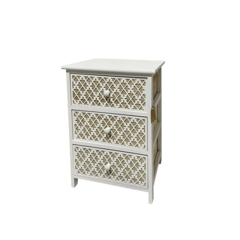 Ladekast - wit - houtsnijwerk - 40x29x58cm - 3 laden