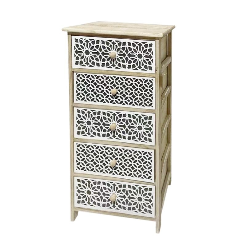 Ladenkast wit houtsnijwerk - 40x29x90cm - 5 laden