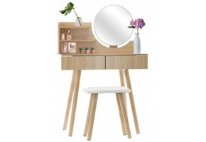 Houten kaptafel - spiegel - 80x40x120cm - incl. krukje