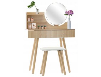 Houten kaptafel - spiegel - 80x40x120cm - incl. krukje
