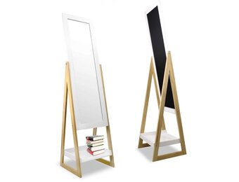 Staande spiegel - met plank - wit - hout - 149x45x5cm