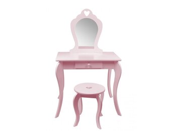 Roze kaptafel - met spiegel en krukje - 80x40x135 cm