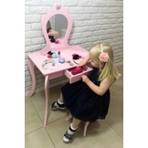 Roze kaptafel - met spiegel en krukje - 80x40x135 cm