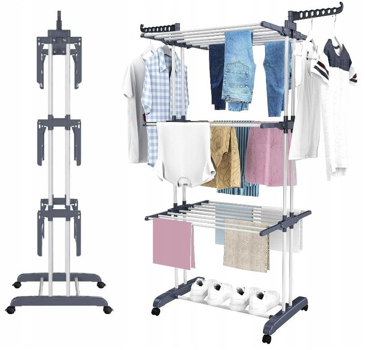 Staand droogrek - 75x126 cm - inklapbaar - wit grijs