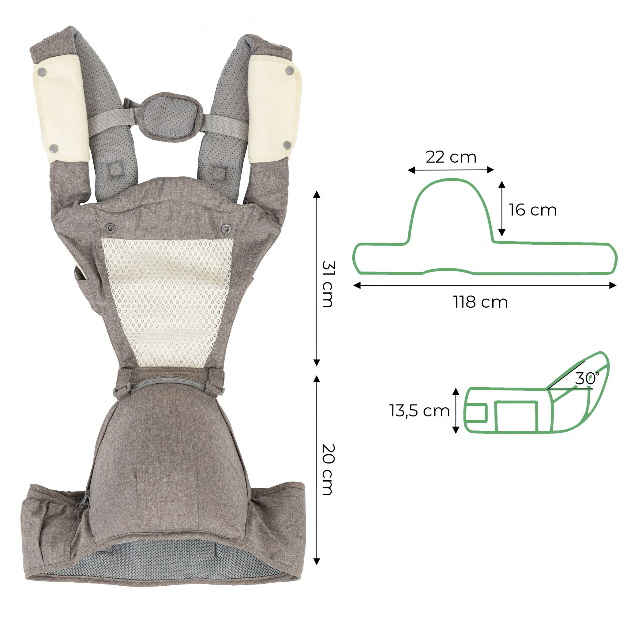 Draagzak baby - heupgordel & harnas - 15 kg - ergonomisch