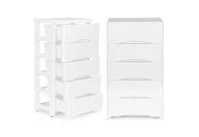 Witte ladekast op wielen - 5 lades -  75x27x39 cm