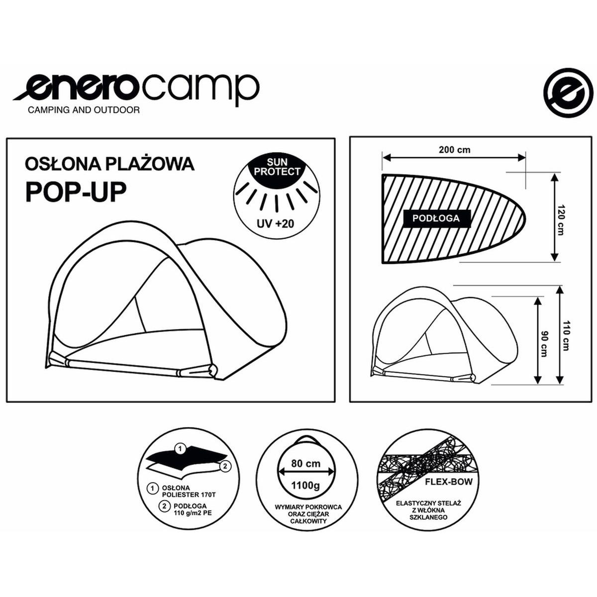 Pop-up strandtent - 200x120x110/90 cm - blauw