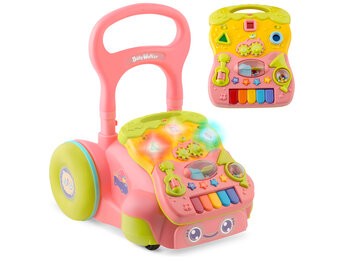 Loopwagen met muziek - roze - 2-in-1 - 40,5x36x46 cm