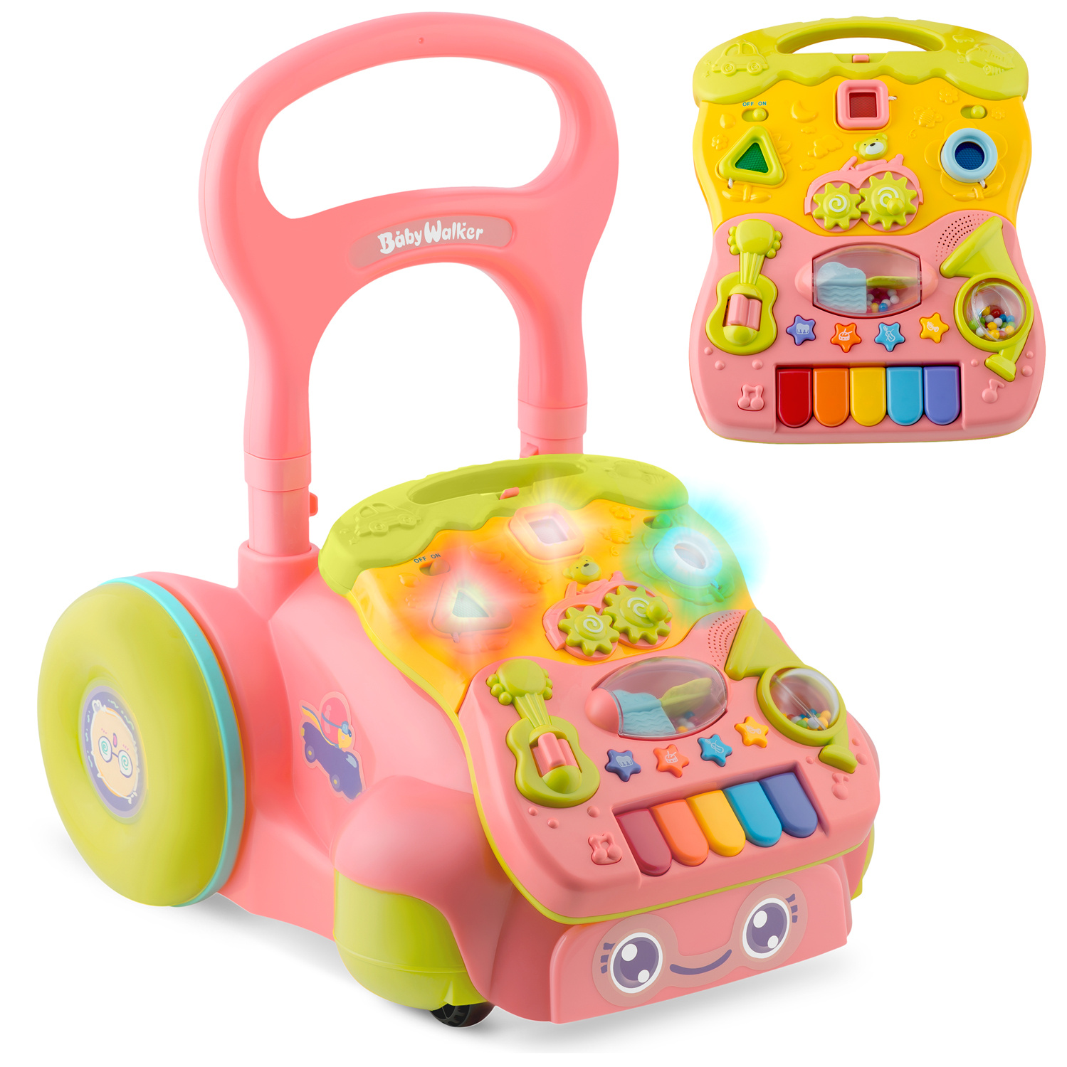 Loopwagen met muziek - roze - 2-in-1 - 40,5x36x46 cm