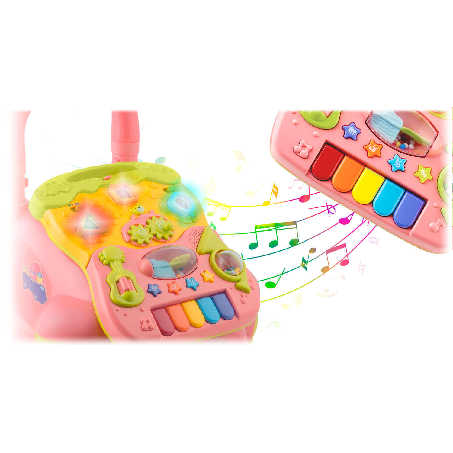 Loopwagen met muziek - roze - 2-in-1 - 40,5x36x46 cm