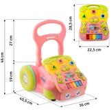 Loopwagen met muziek - roze - 2-in-1 - 40,5x36x46 cm